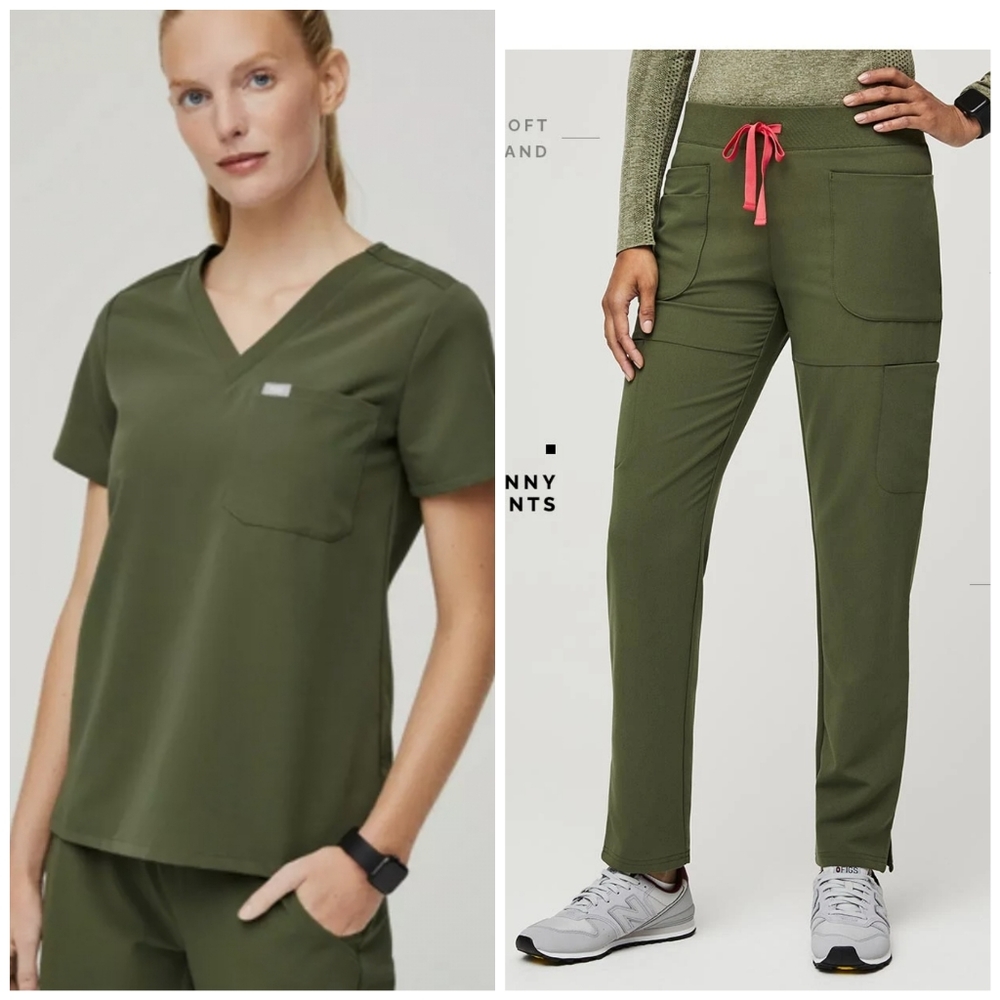 Figs Dark Olive small set Catarina Top Nepal pants